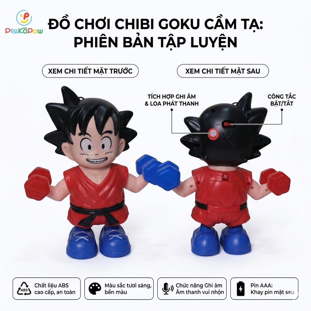 Đồ chơi Goku nâng tạ nhảy múa có nhạc đèn vui nhộn 8899-316A PeeKaPaw Toys