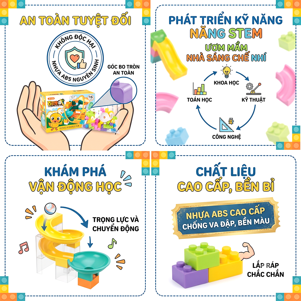 Hộp lắp ráp có cầu trượt vịt vàng 98 chi tiết 899-11 PeeKaPaw Toys