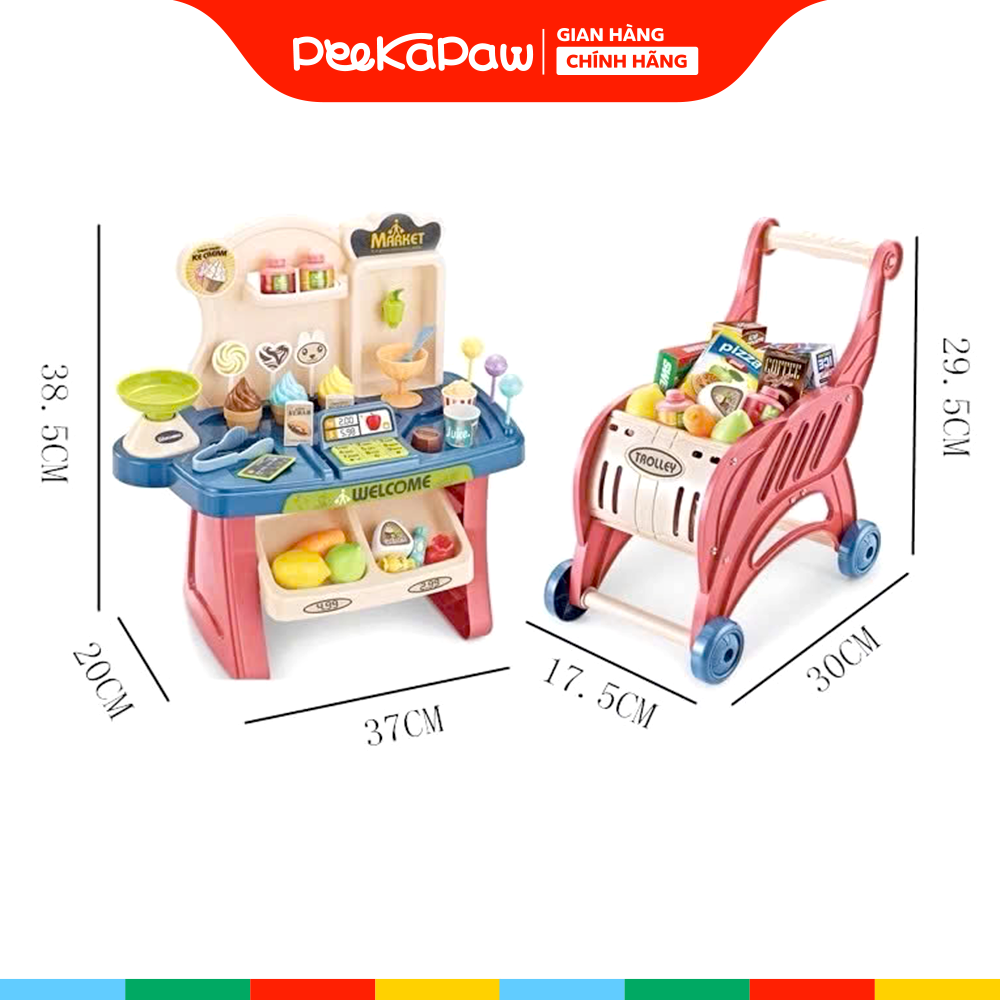 Hộp đồ chơi kệ siêu thị và xe đẩy 50cm 40 chi tiết 668-83 PeeKaPaw Toys