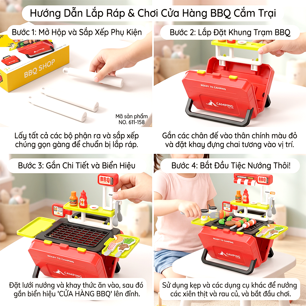 Vali đồ chơi bếp nướng BBQ cắm trại 668-158 PeeKaPaw Toys