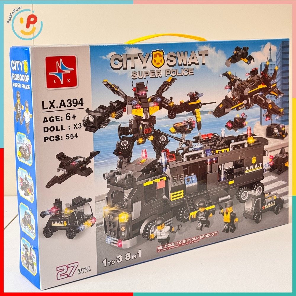 Bộ Lắp Ráp City SWAT Super Police LX.A394 554 Mảnh 8in1 Kèm 3 Nhân Vật – PeeKaPaw Toys