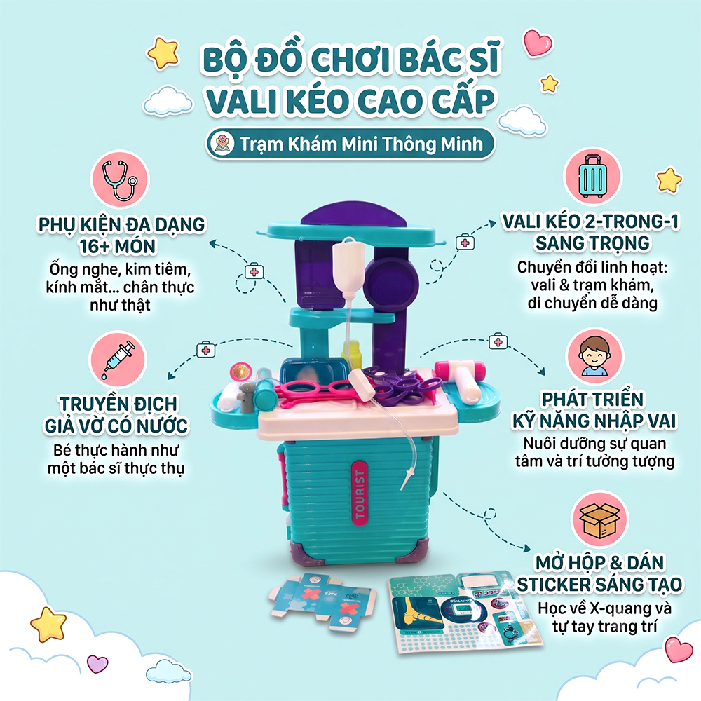 Vali đồ chơi dụng cụ bác sĩ dựng trạm khám di động 008-305A PeeKaPaw Toys