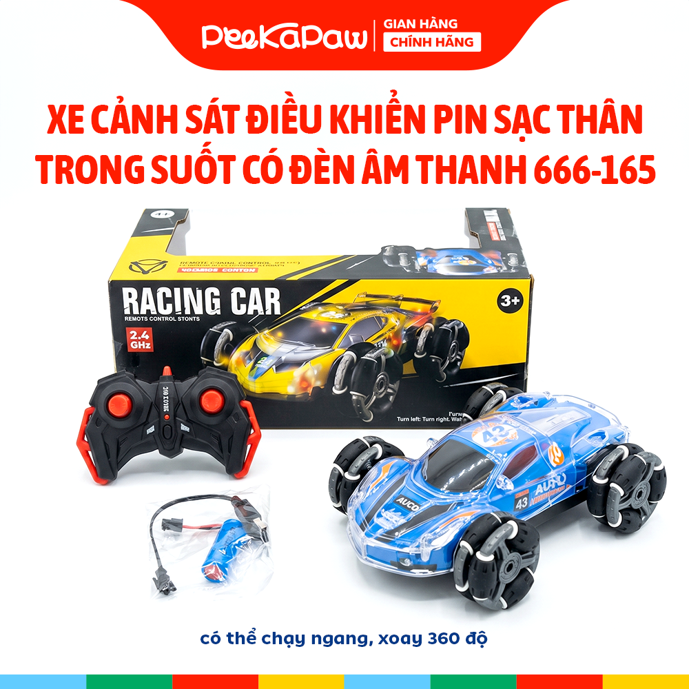 Xe cảnh sát điều khiển pin sạc bánh xe Omni thân trong suốt có đèn âm thanh 666-165