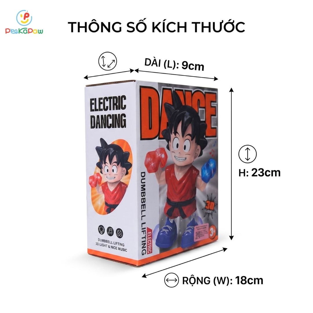 Đồ chơi Goku nâng tạ nhảy múa có nhạc đèn vui nhộn 8899-316A PeeKaPaw Toys