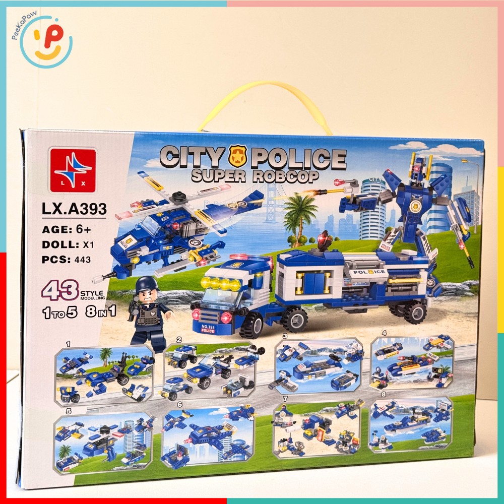 Bộ Lắp Ráp City Police Super Robocop LX A393 8in1 443 Mảnh PeeKaPaw Toys