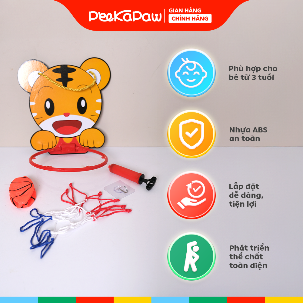 Bộ bóng rổ hổ con mini treo tường kèm bóng bơm và lưới rổ 666-6BR PeeKaPaw Toys