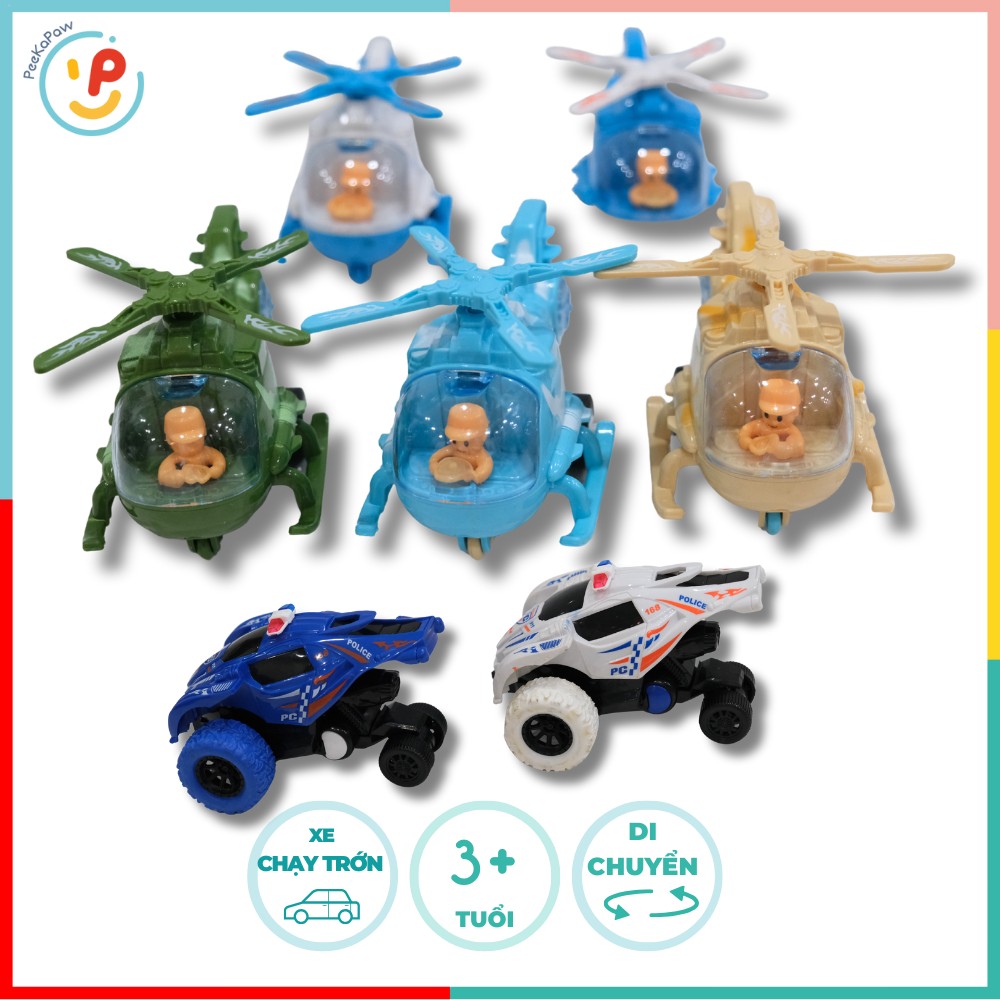 Đồ Chơi Máy Bay Trực Thăng Xe Cảnh Sát Chạy Trớn Mini PeeKaPaw Toys
