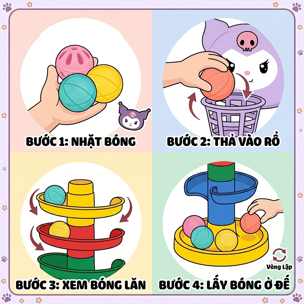 Trò chơi thả bóng cầu thang xoắn mèo tím 5 tầng 029 PeeKaPaw Toys