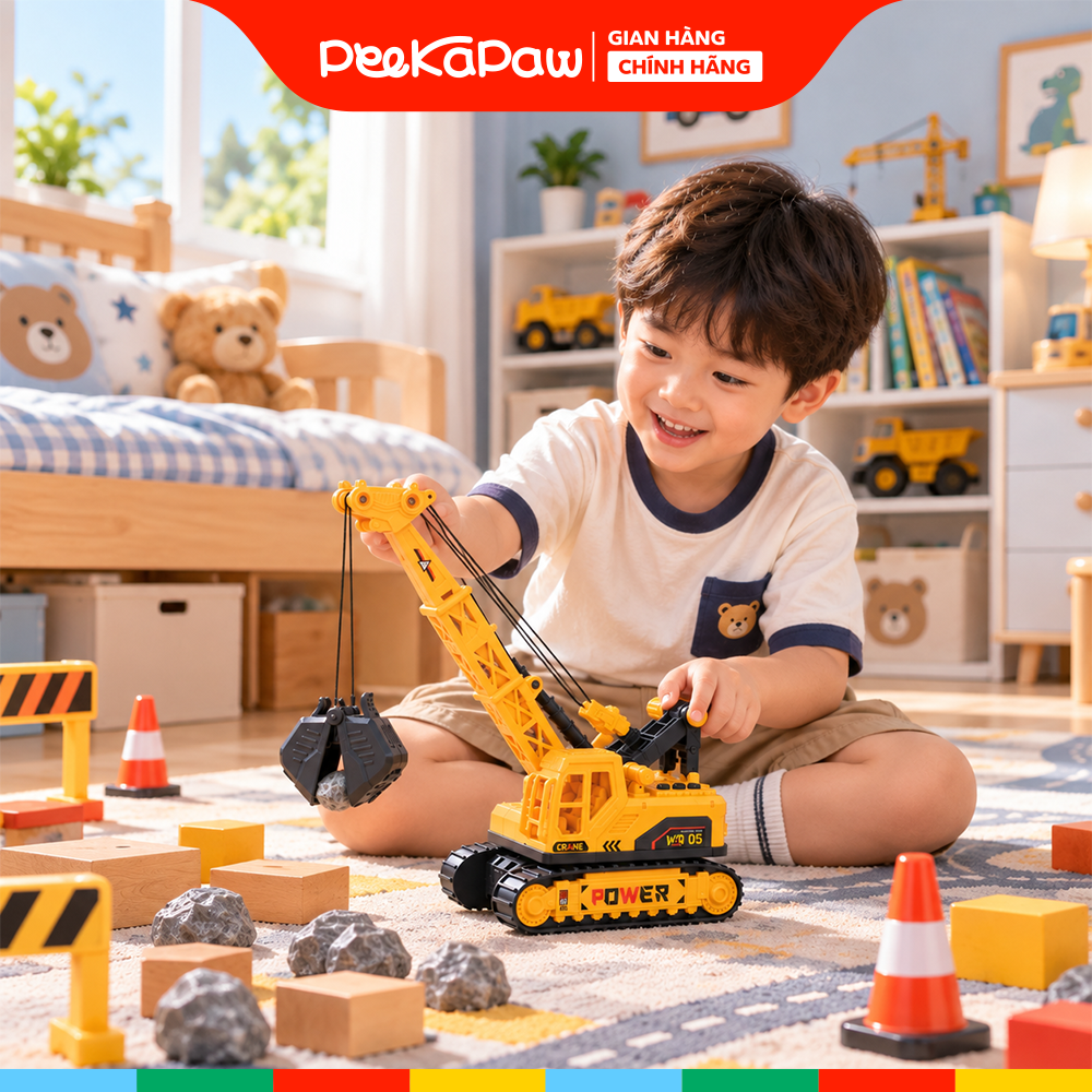 Xe cẩu đồ chơi hộp 40cm có đèn xoay 360 độ chính hãng Vector VT105 PeeKaPaw Toys