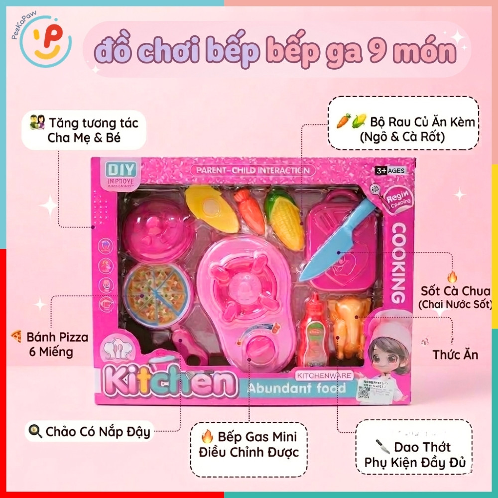 Hộp Đồ Chơi Bếp 9 Món Bếp Ga Bếp Điện Trái Cây Cắt 589 PeeKaPaw Toys