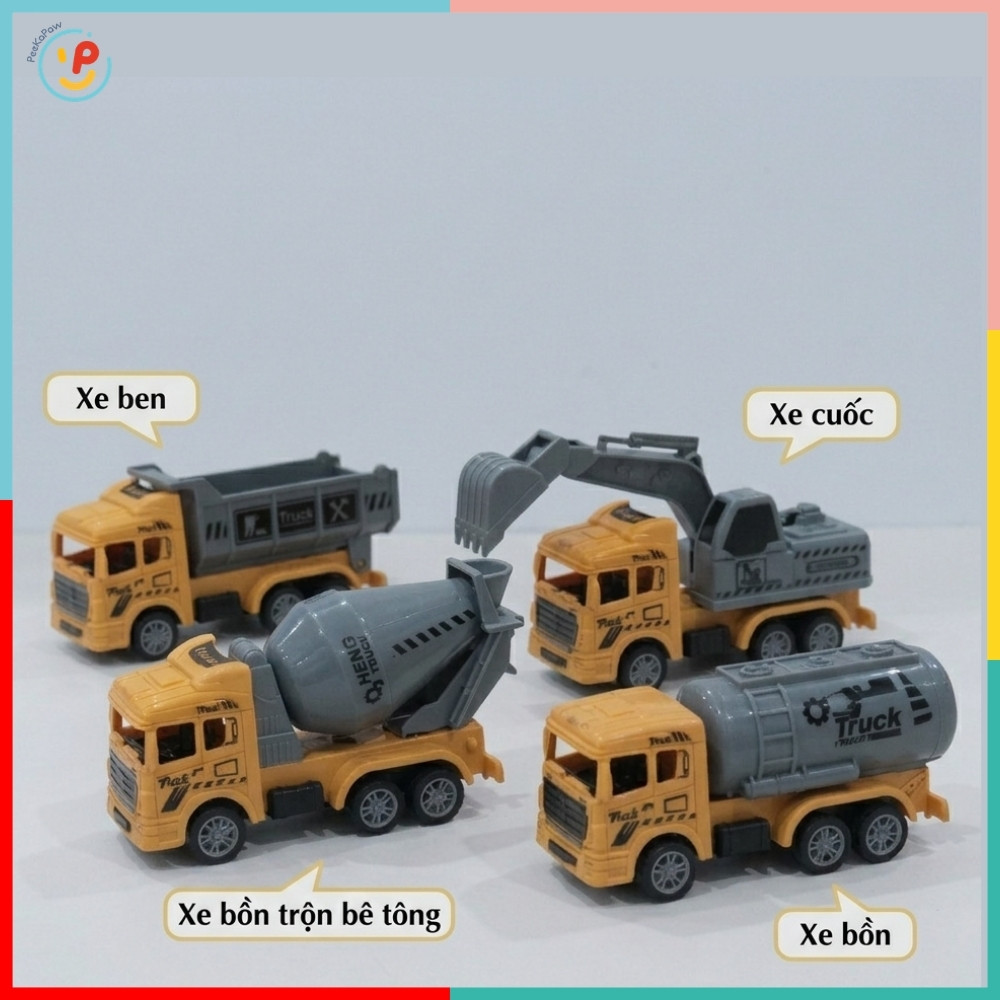 Túi 4 Xe Công Trình Chạy Đà Trớn Mini BQ600-1 PeeKaPaw Toys