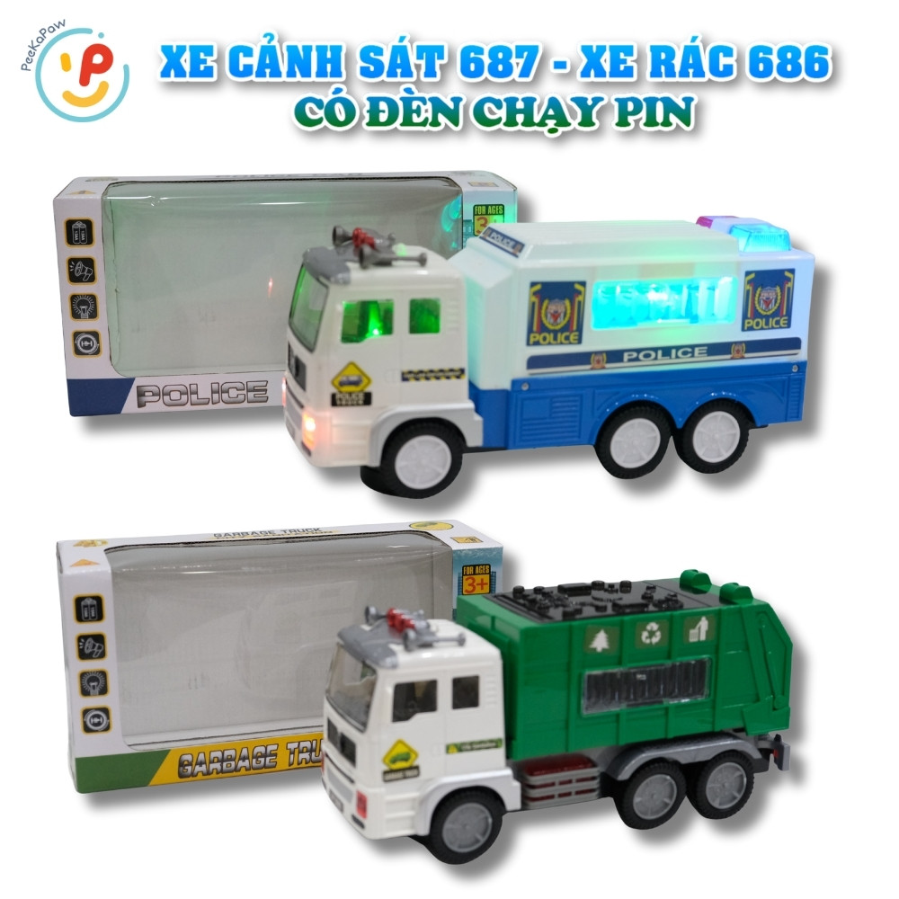 Đồ chơi xe cảnh sát 687 xe môi trường 686 có đèn nhạc PeeKaPaw Toys