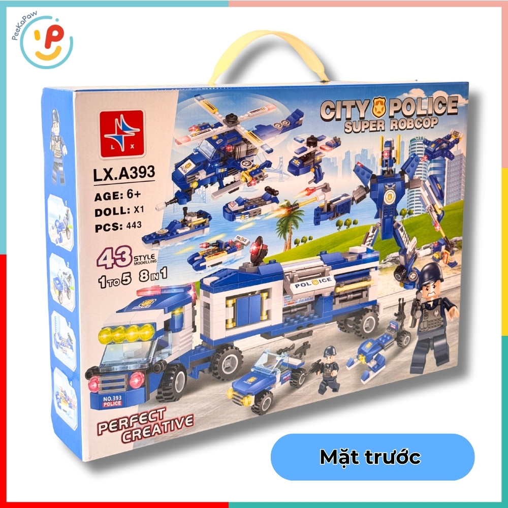 Bộ Lắp Ráp City Police Super Robocop LX A393 8in1 443 Mảnh PeeKaPaw Toys