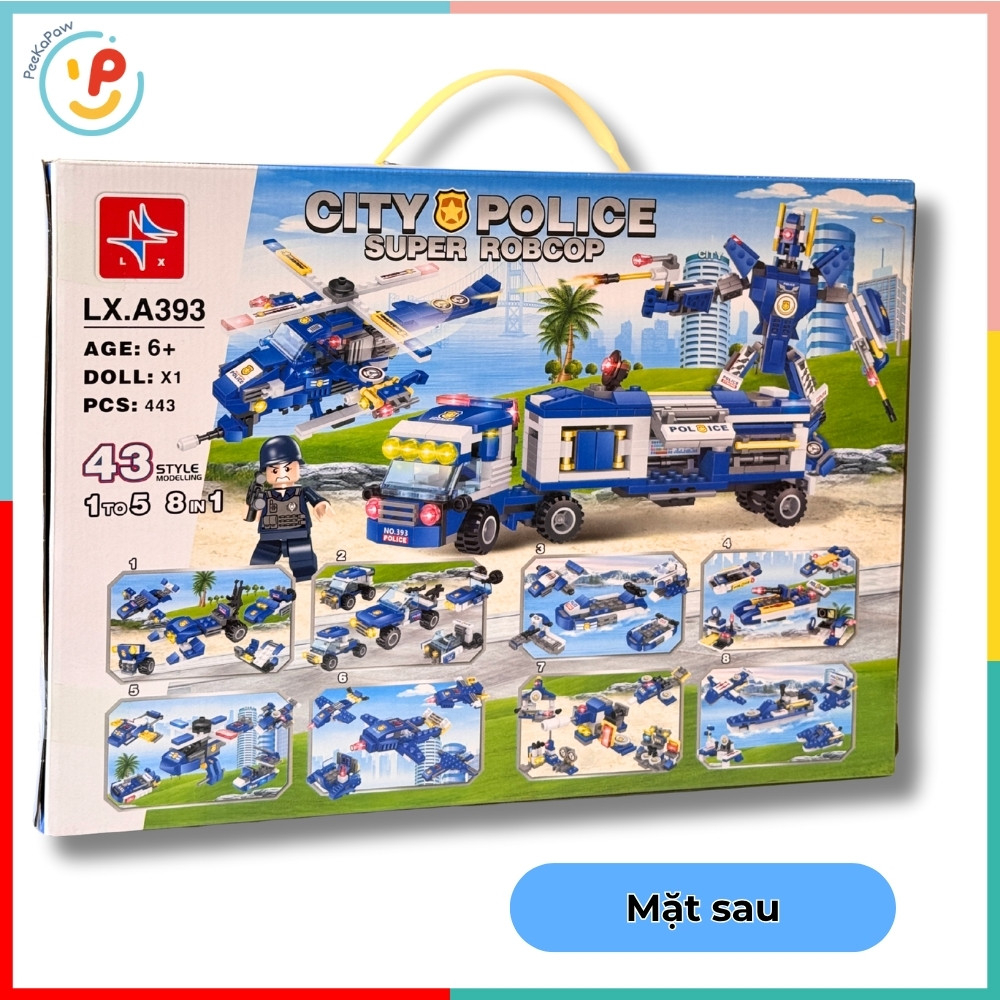 Bộ Lắp Ráp City Police Super Robocop LX A393 8in1 443 Mảnh PeeKaPaw Toys