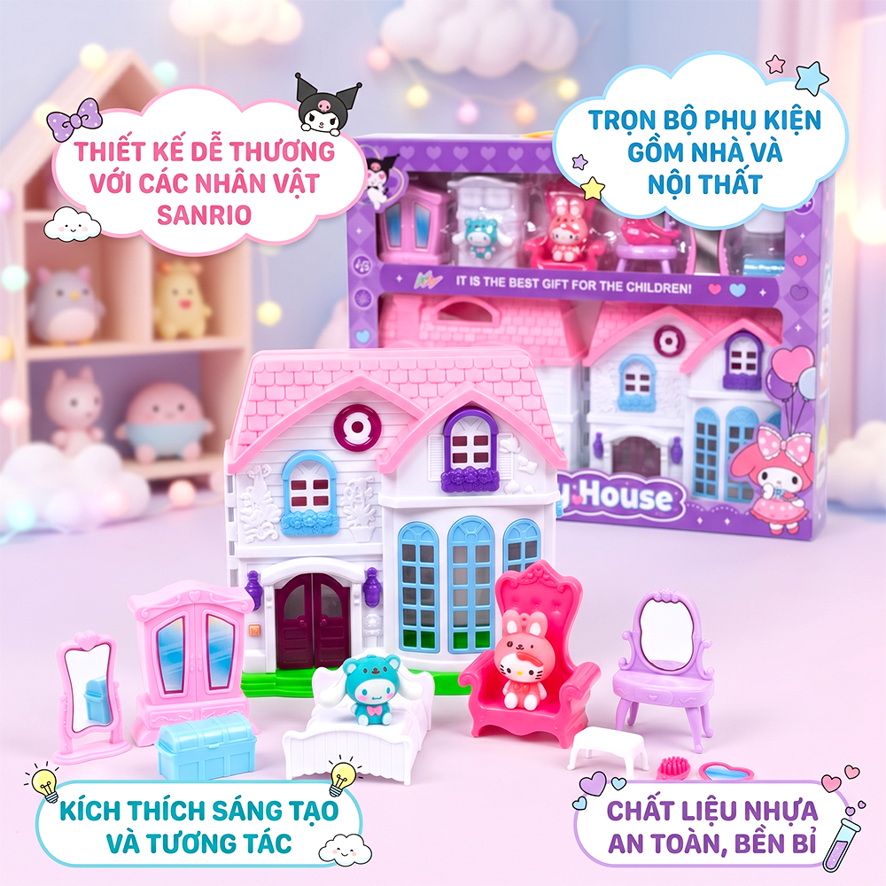 Ngôi nhà gia đình nhân vật hoạt hình Sanrio có đèn nhạc 5807-7A PeeKaPaw Toys