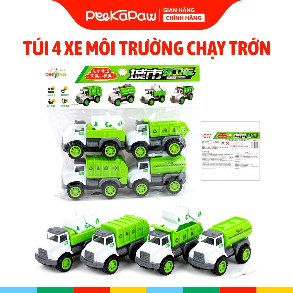 Túi 4 xe môi trường chạy đà trớn 090-69 PeeKaPaw Toys