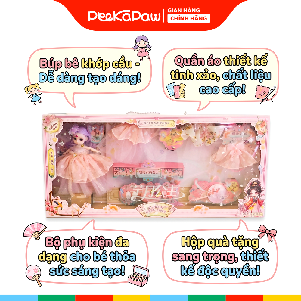 Hộp búp bê công chúa và phụ kiện váy thời trang 60cm 009-14 PeeKaPaw Toys