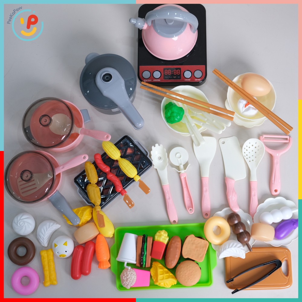 Đồ chơi nấu ăn nhà bếp cho bé 69 chi tiết bếp từ dùng pin có âm thanh 567 PeeKaPaw Toys