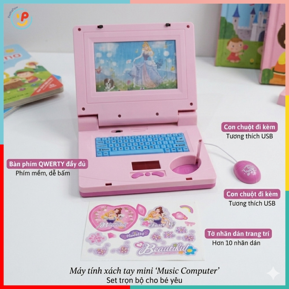 Laptop Mini Có Nhạc Màn Hình Kể Chuyện Máy Tính Đồ Chơi Cho Bé HQ2236 PeeKaPaw Toys