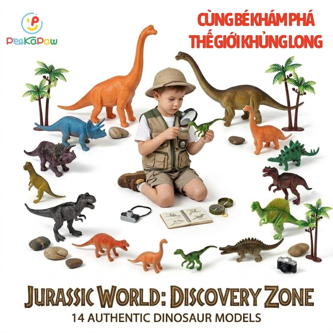 Túi 14 khủng long mô hình cho bé khám phá thế giới động vật 714-26 PeeKaPaw Toys