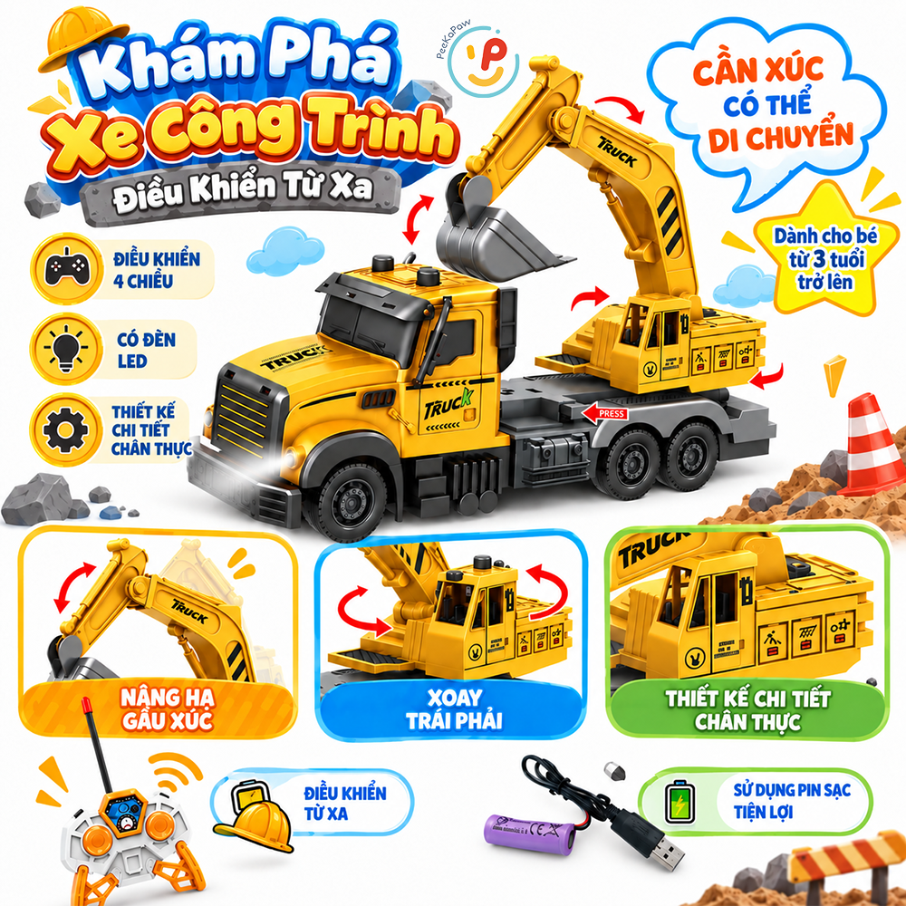 Xe điều khiển mẫu xe công trình xe cứu hoả 6677 PeeKaPaw Toys