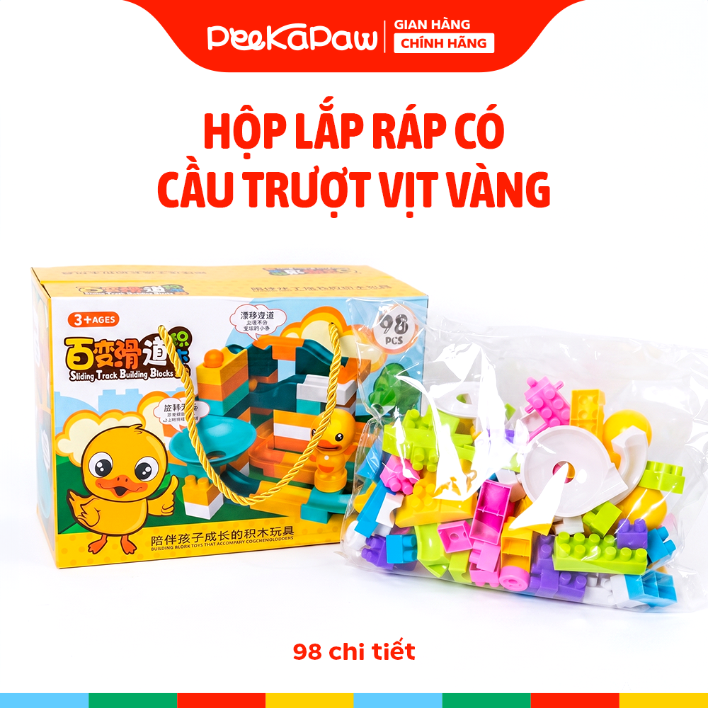 Hộp lắp ráp có cầu trượt vịt vàng 98 chi tiết 899-11 PeeKaPaw Toys