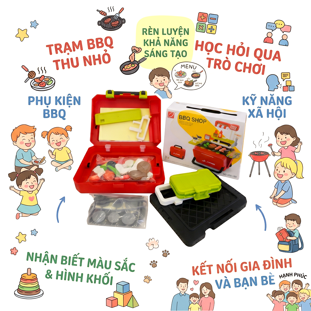 Vali đồ chơi bếp nướng BBQ cắm trại 668-158 PeeKaPaw Toys