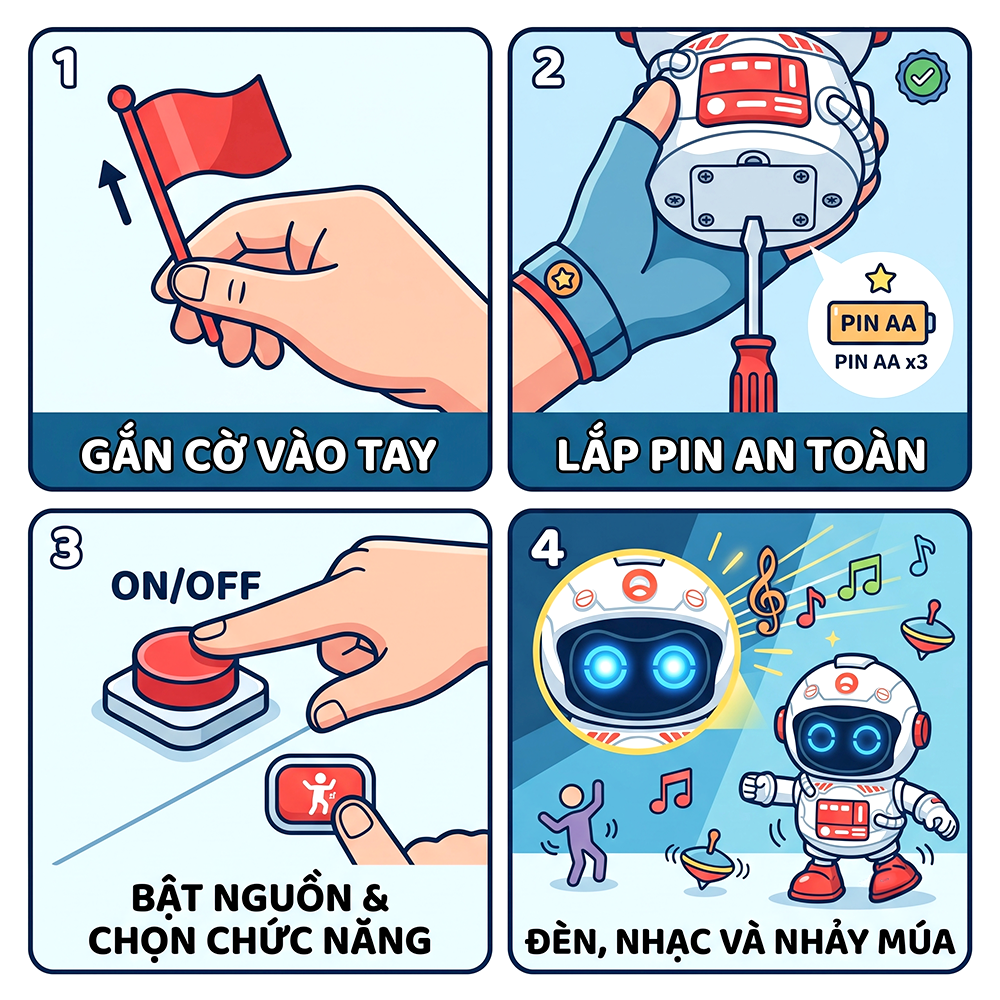 Phi hành gia robot cầm cờ nhảy múa kèm sticker lá cờ nhiều quốc gia 628-73 PeeKaPaw Toys