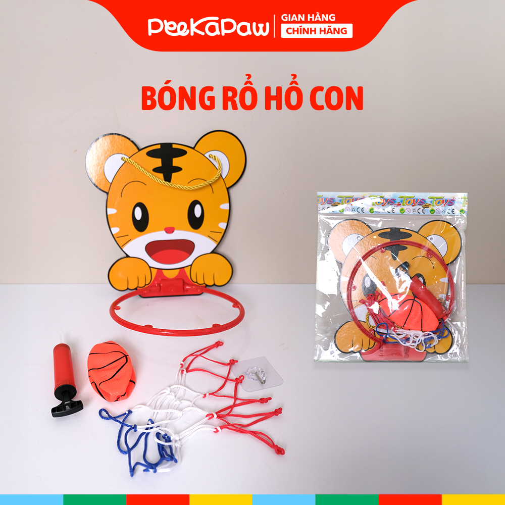 Bộ bóng rổ hổ con mini treo tường kèm bóng bơm và lưới rổ 666-6BR PeeKaPaw Toys