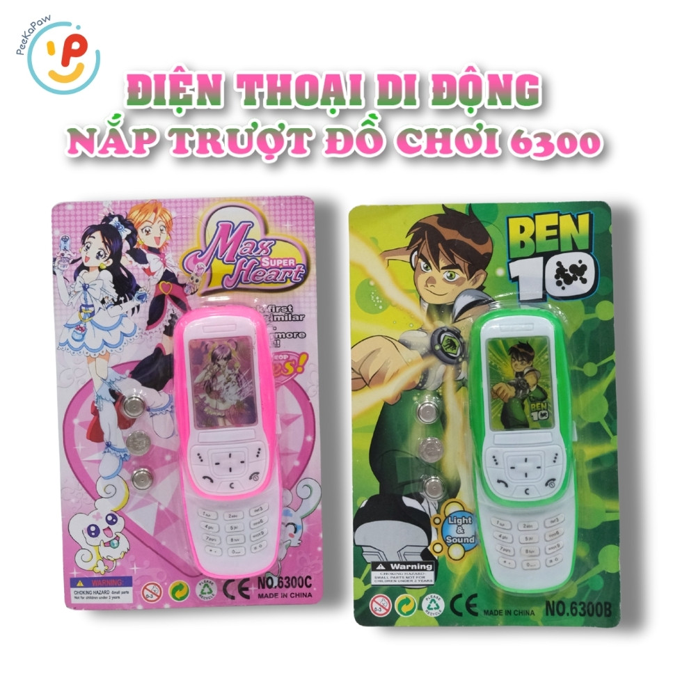 Điện thoại đồ chơi nắp trượt có đèn nhạc kèm pin 6300 PeeKaPaw Toys