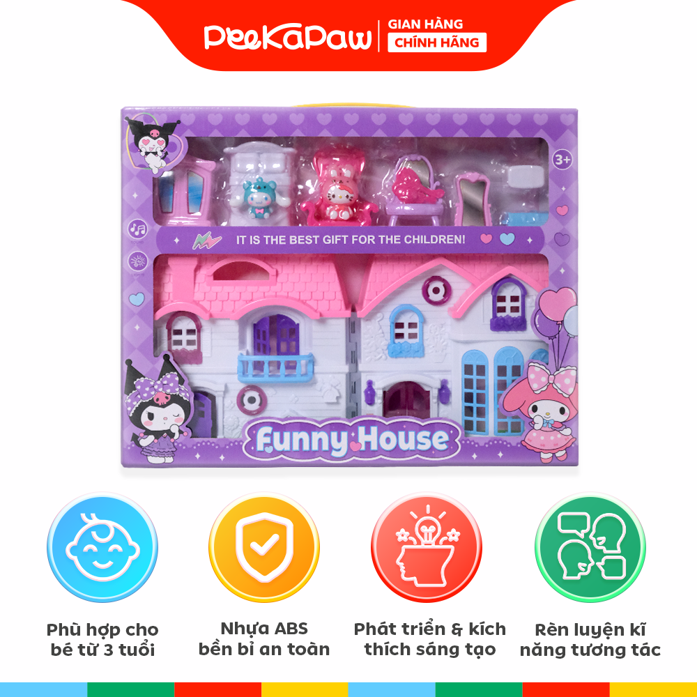 Ngôi nhà gia đình nhân vật hoạt hình Sanrio có đèn nhạc 5807-7A PeeKaPaw Toys