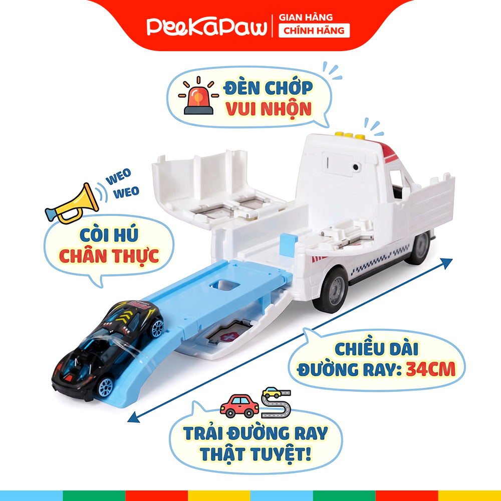 Xe cứu thương kèm đường ray ô tô mở cửa thân xe 708-7 PeeKaPaw Toys