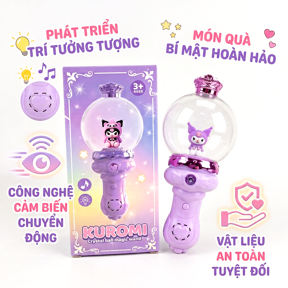 Gậy phép thuật Kuromi tím có đèn và nhạc cho bé 839M-2 PeeKaPaw Toys