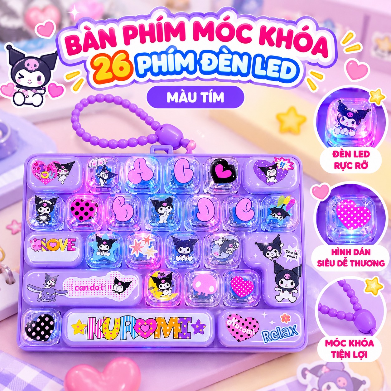 Đồ chơi bàn phím móc khoá 26 phím có đèn LED 10cm PeeKaPaw Toys