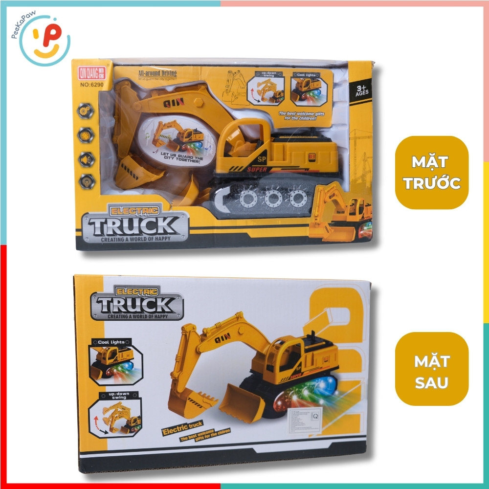 Xe Xúc Công Trình Chạy Pin 6290 Có Đèn Âm Thanh Cần Cẩu Nâng Hạ PeeKaPaw Toys