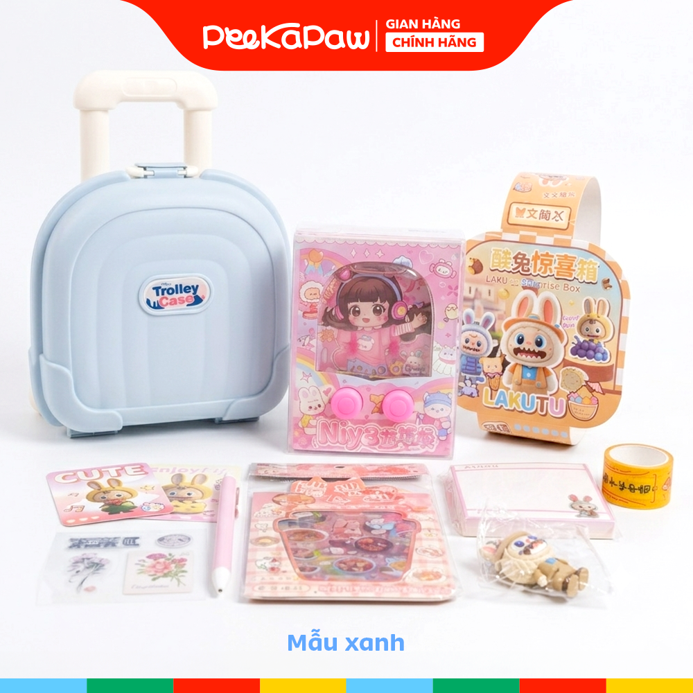 Vali đồ chơi quà tặng bất ngờ sổ bút sticker móc khoá Labubu