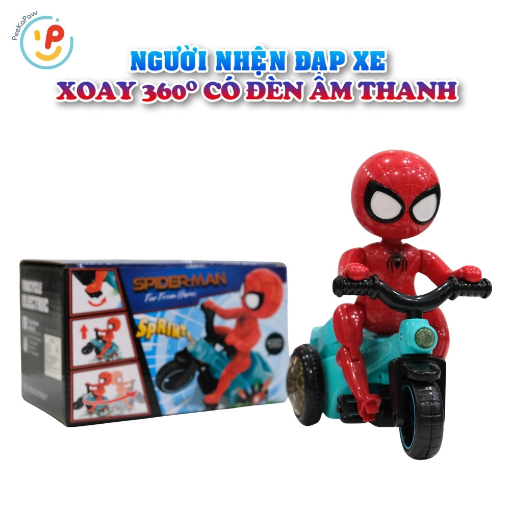 Đồ chơi Spiderman Người Nhện Đạp Xe Có Đèn Nhạc Xoay 360° PeeKaPaw Toys
