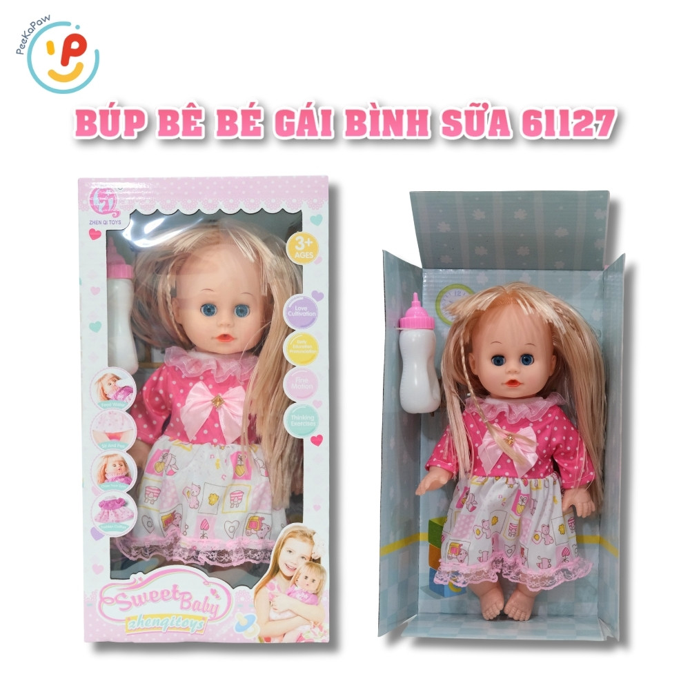 Búp bê bé gái kèm bình sữa cao 30cm 61127 PeeKaPaw Toys