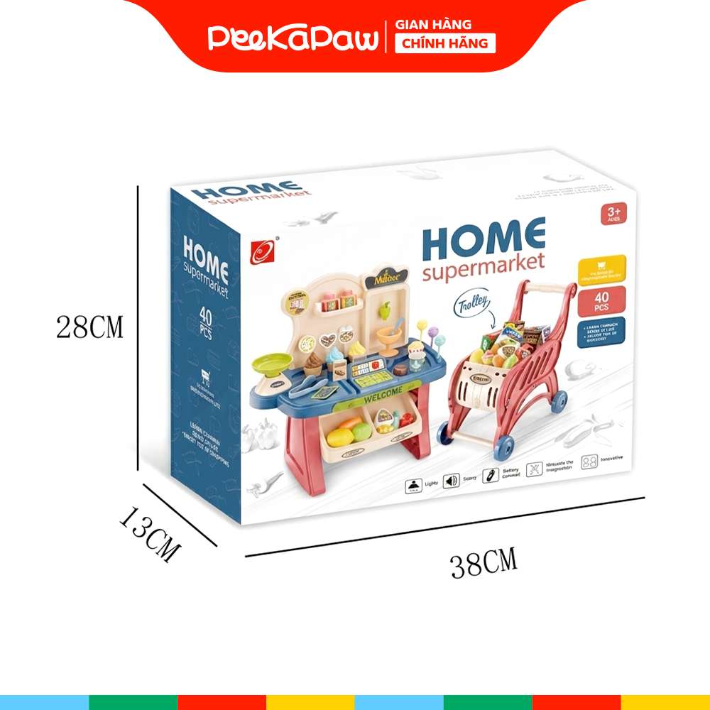 Hộp đồ chơi kệ siêu thị và xe đẩy 50cm 40 chi tiết 668-83 PeeKaPaw Toys