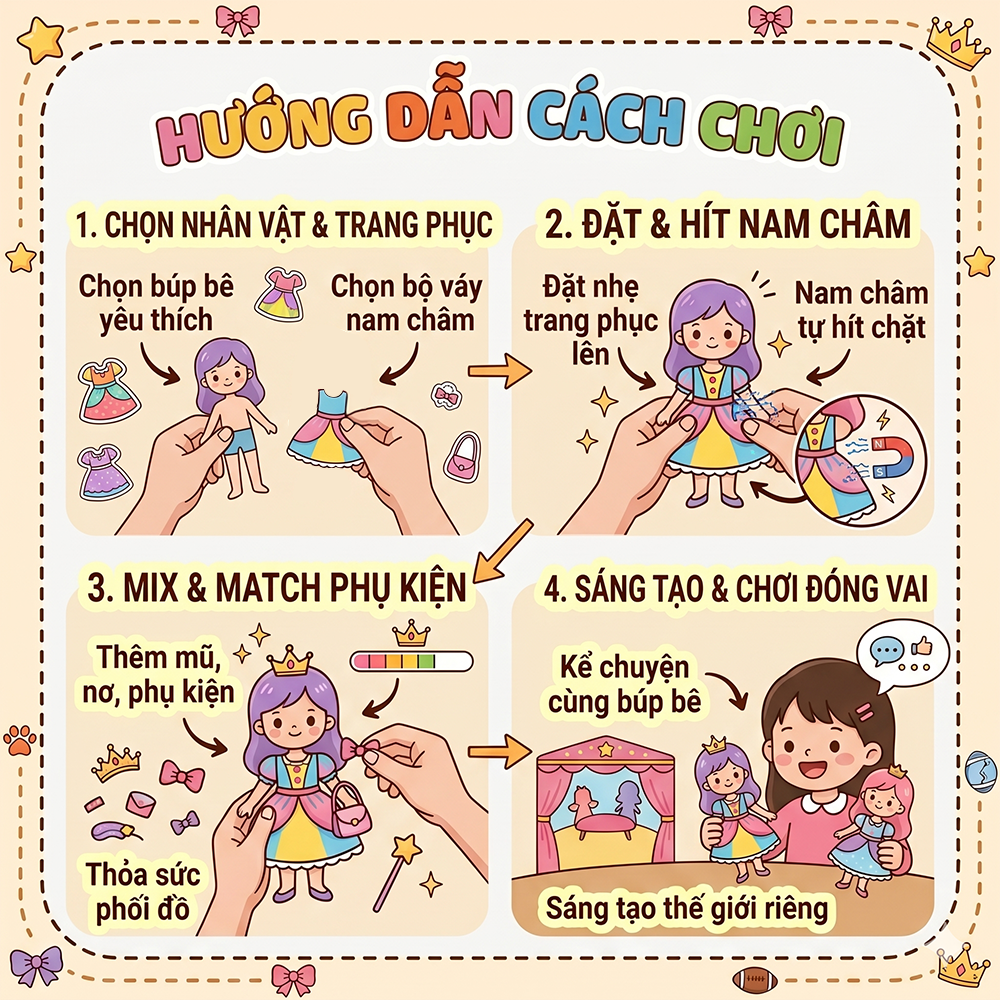 Bộ búp bê thay trang phục nam châm nhiều mẫu dễ thương PeeKaPaw Toys