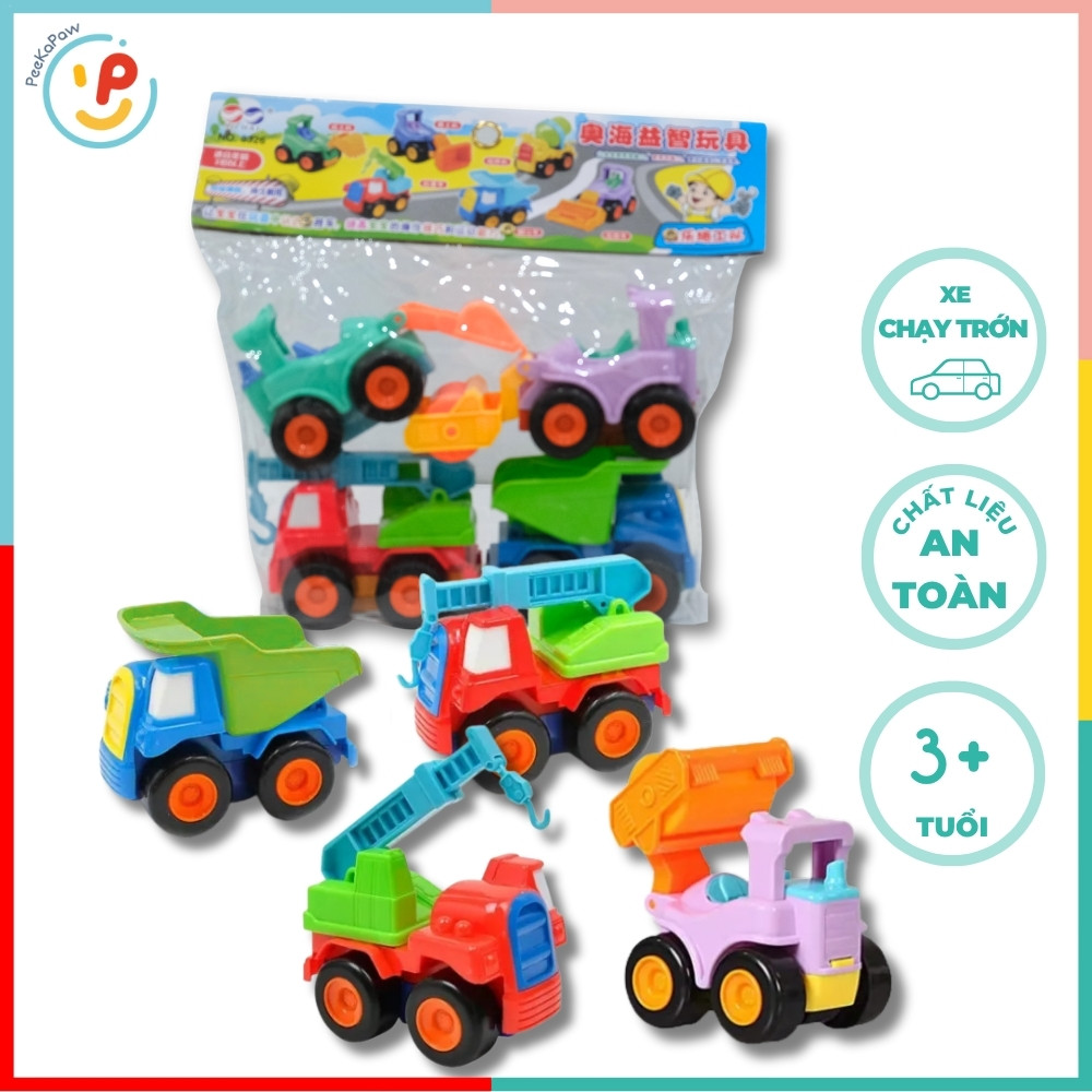 Túi 4 xe công trình chạy trớn màu pastel dễ thương 8326 PeeKaPaw Toys