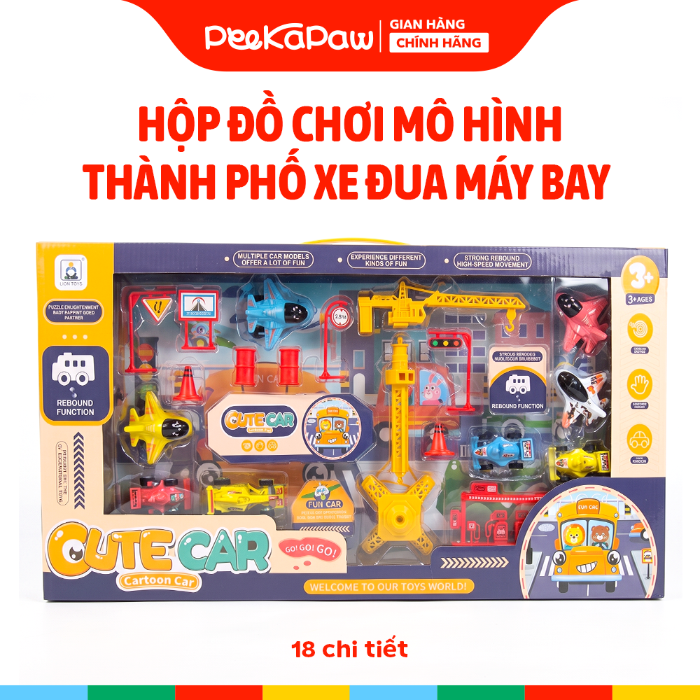 Hộp đồ chơi mô hình thành phố xe đua máy bay 134-16 PeeKaPaw Toys