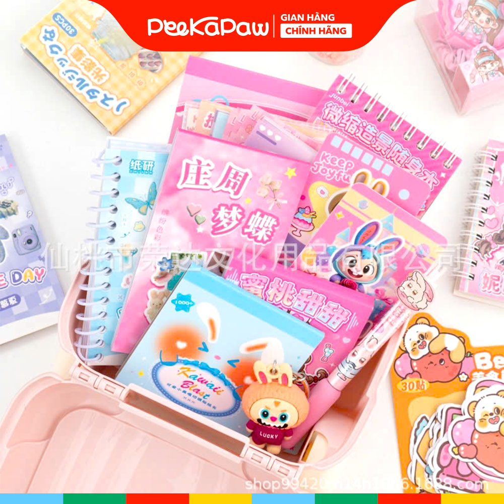 Vali đồ chơi quà tặng bất ngờ sổ bút sticker móc khoá Labubu