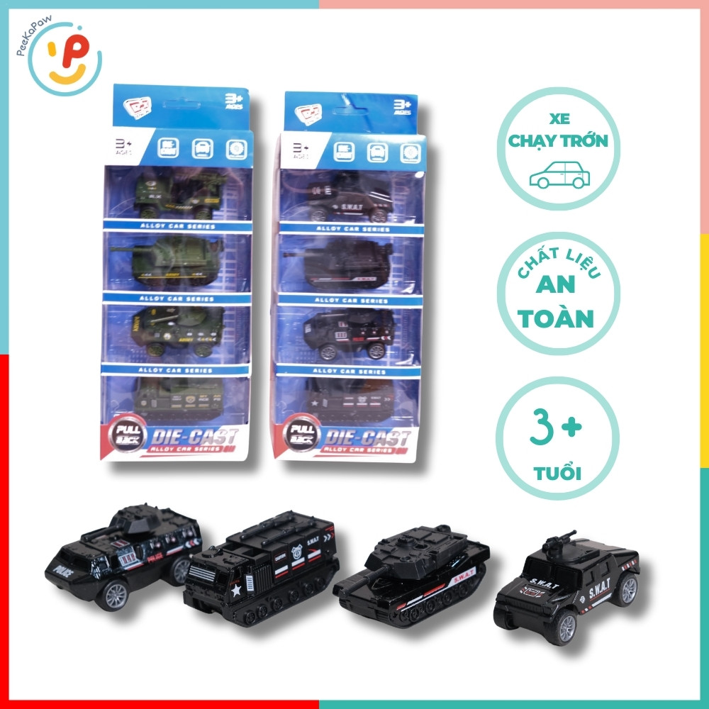 Hộp 4 Xe Tăng Kim Loại Chạy Trớn 52259 PeeKaPaw Toys