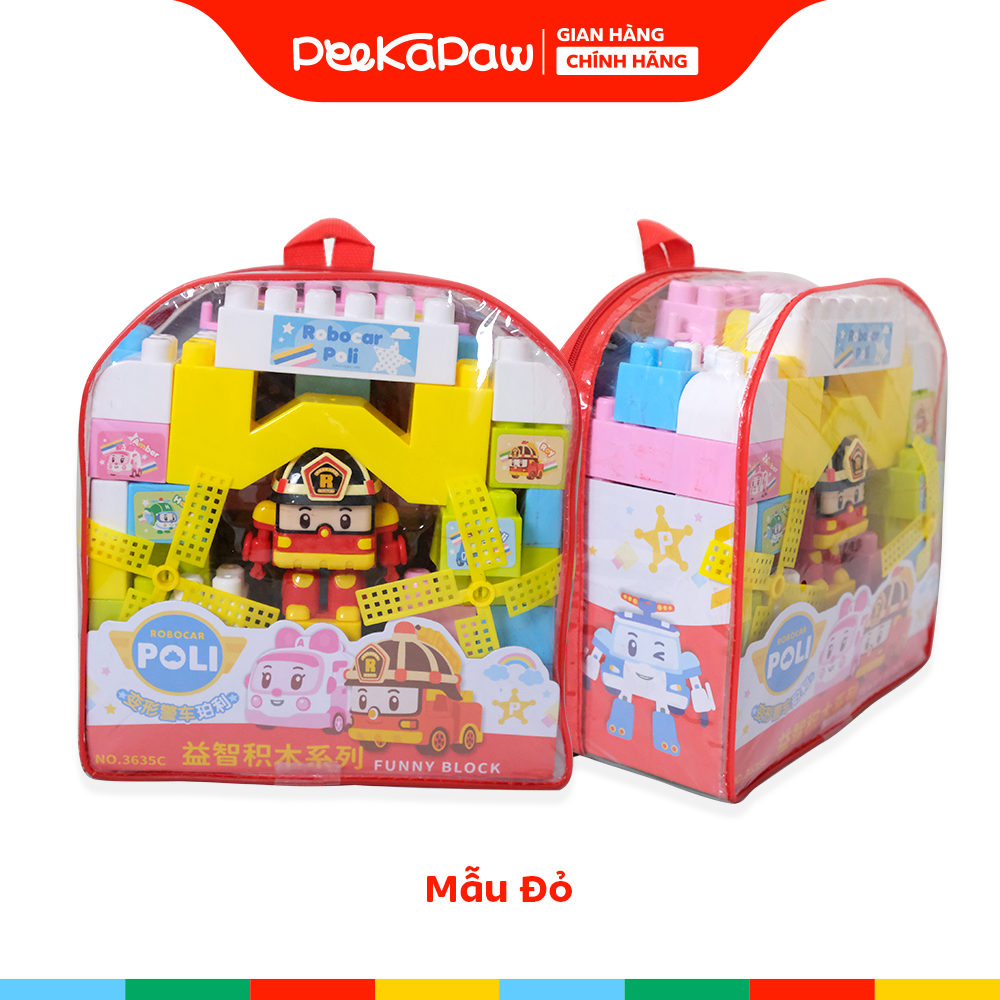 Ba lô đồ chơi lắp ráp xếp hình khối to 52 chi tiết nhân vật Robot Poli 3635 PeeKaPaw Toys