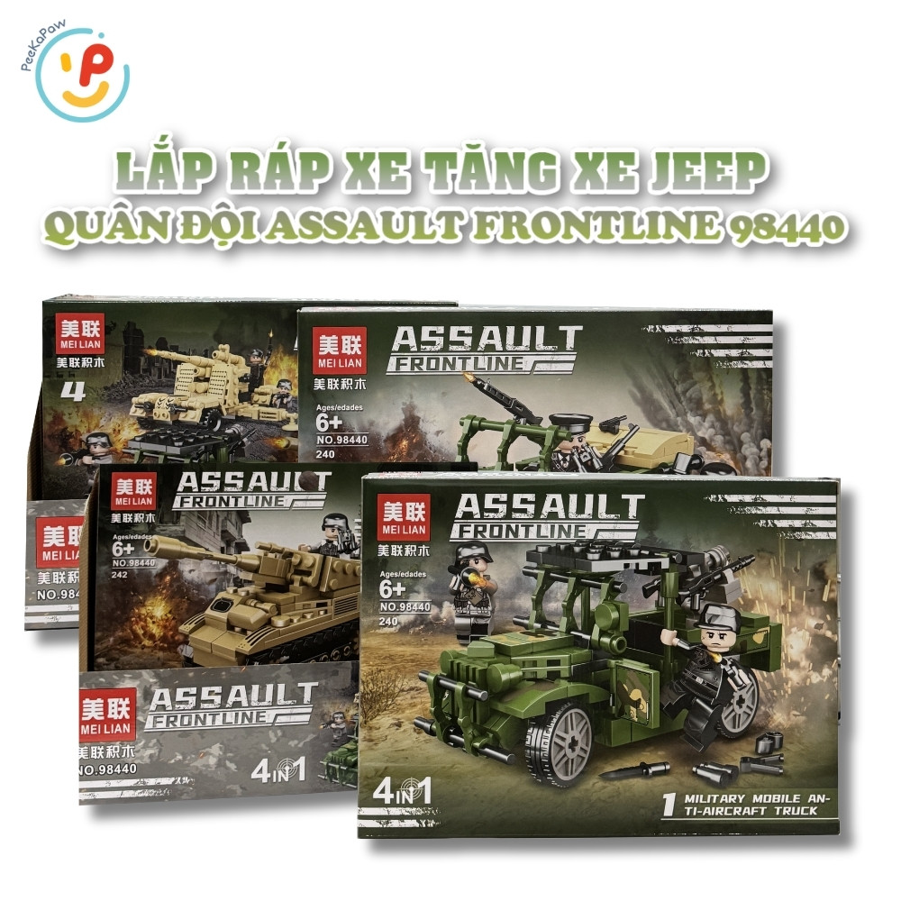 Đồ chơi lắp ráp 4 trong 1 xe tăng xe jeep quân đội Assault Frontline 98440 – PeeKaPaw Toys