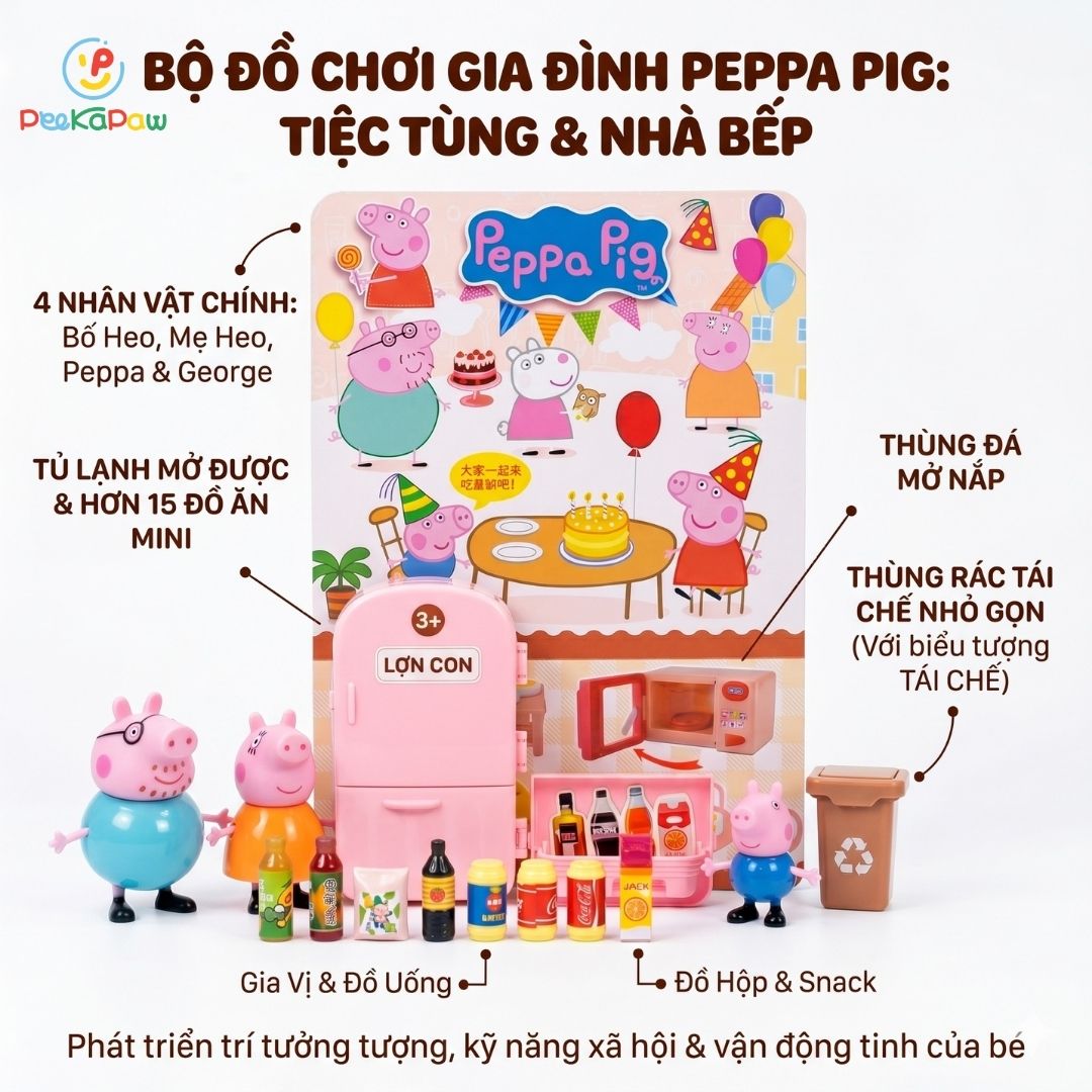 Vỉ đồ chơi nhà bếp gia đình Heo hồng mở tiệc party 2213 PeeKaPaw Toys