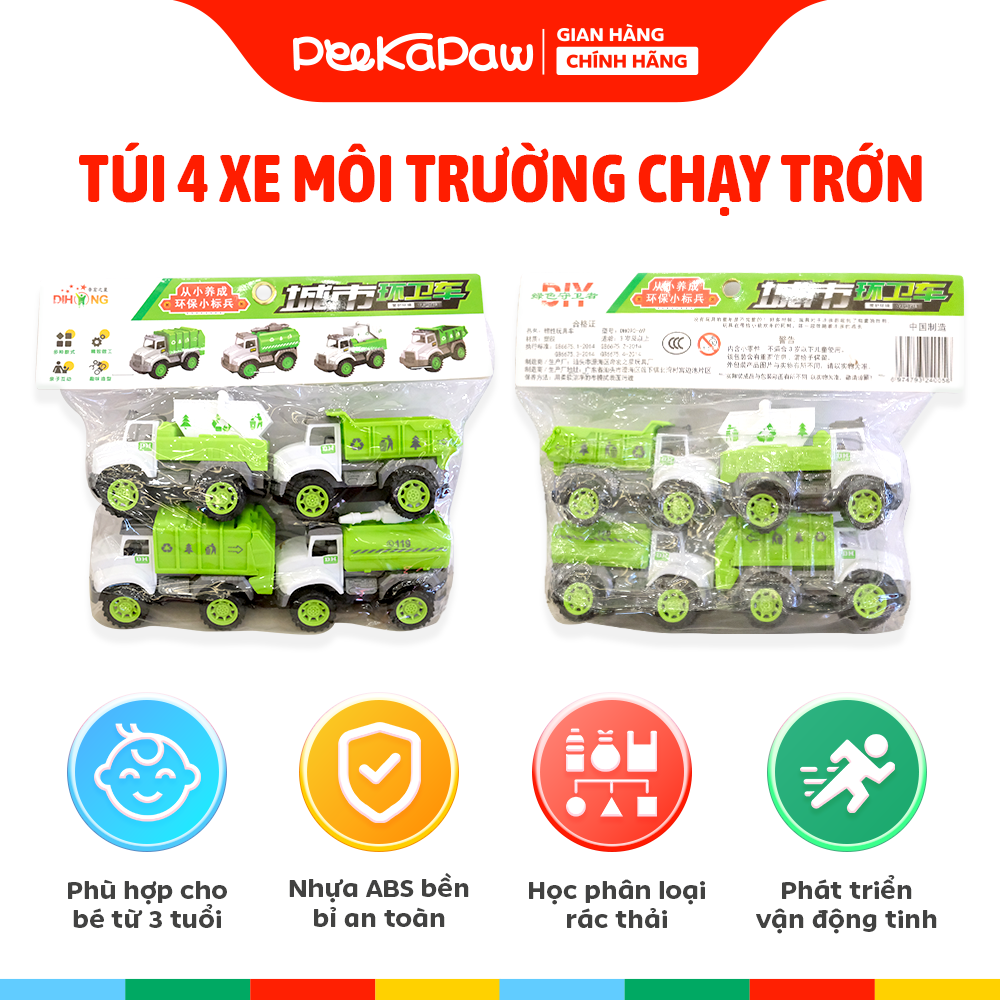 Túi 4 xe môi trường chạy đà trớn 090-69 PeeKaPaw Toys