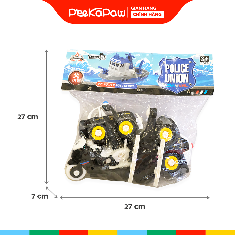 Túi 4 xe cảnh sát chạy đà trớn vặn ốc vít LY076 PeeKaPaw Toys