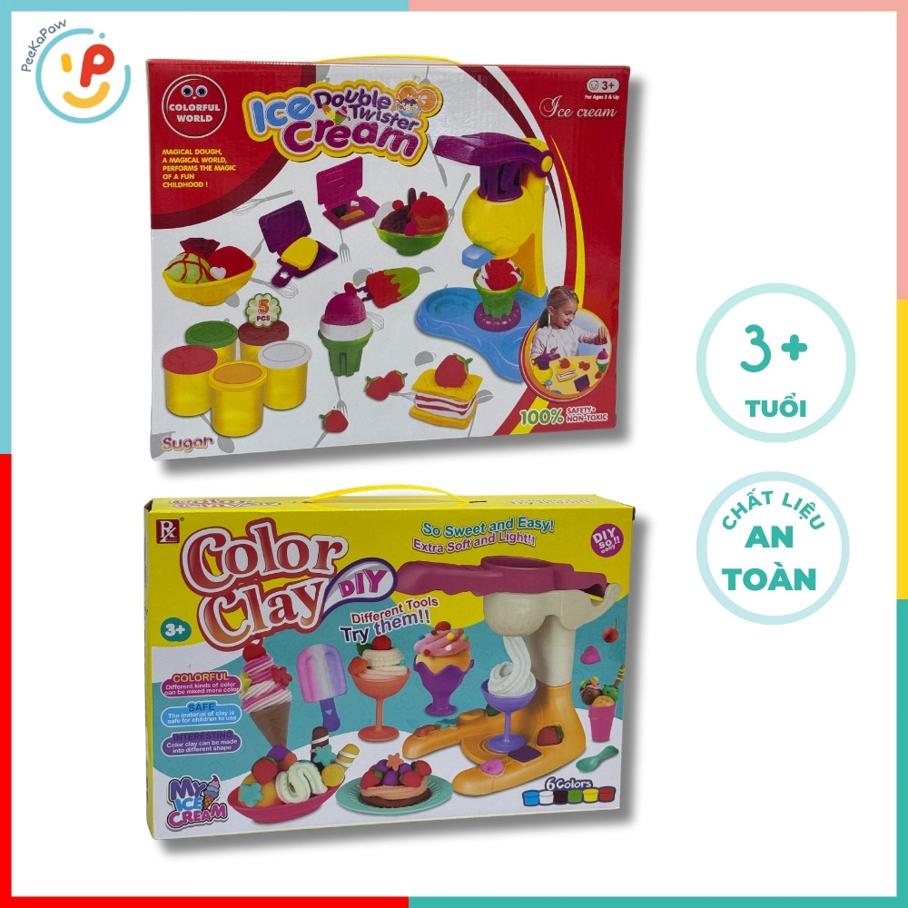 Đất sét đồ chơi máy làm kem DIY bộ nặn đất sét nhiều màu an toàn PeeKaPaw Toys